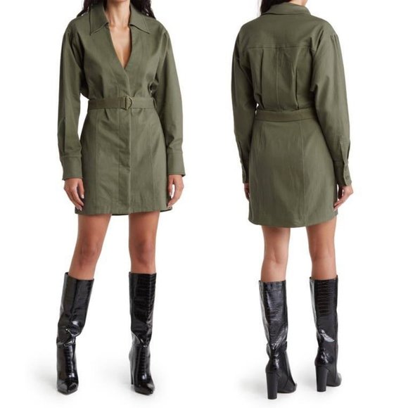 NICHOLAS Ashton Belted Drill Mini DRESS Size 6 Moss Green Twill Cotton NEW - Picture 1 of 10